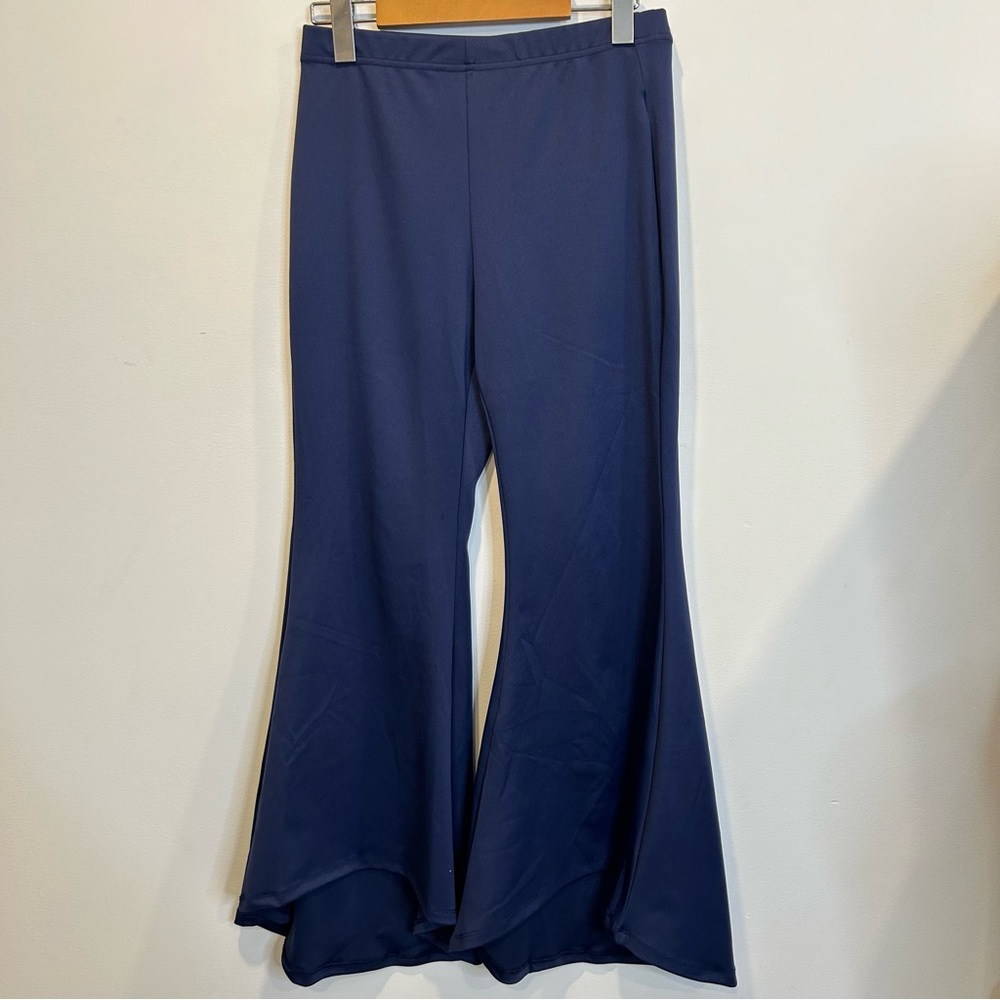 SHEIN Flowy Bell Bottom Flare Leggings Stretch Pants Blue